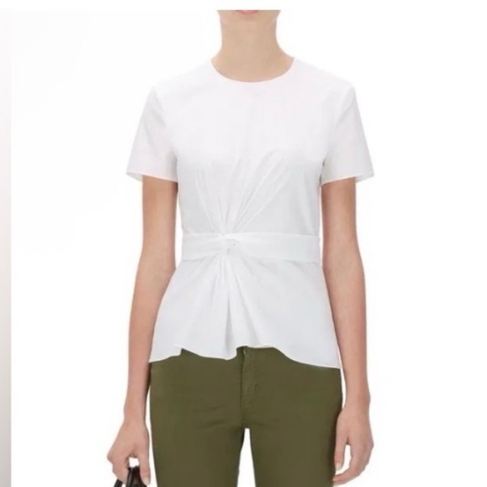 Hugo Boss White Twist Waist Peplum Blouse Size 4 - Picture 2 of 6